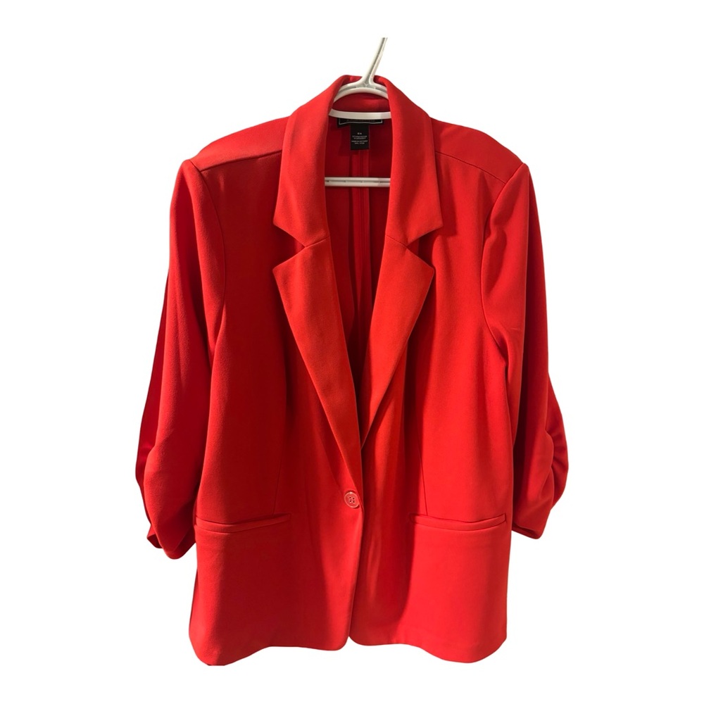 NYCC Women's Red Single-Button Blazer Jacket - Sleek Work-to-Weekend Layer 2XL